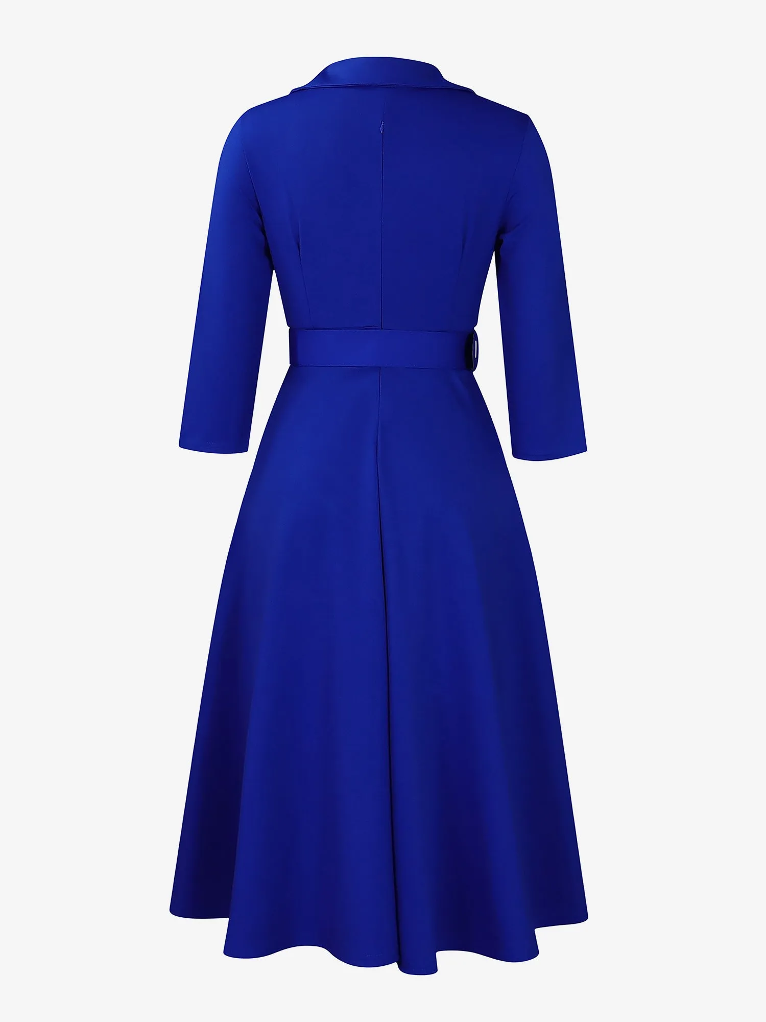 Solic Color Lapel 3/4 Sleeves Belted Midi A-Line Dress sold by Allegra K product image thumbnail 4