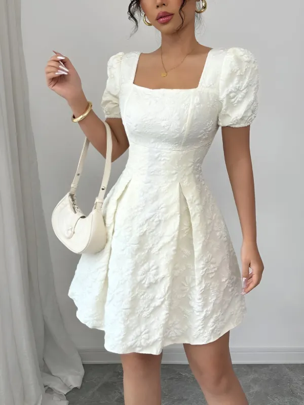 Floral Textured Puff Sleeve Square Neck Dress sold by Allegra K