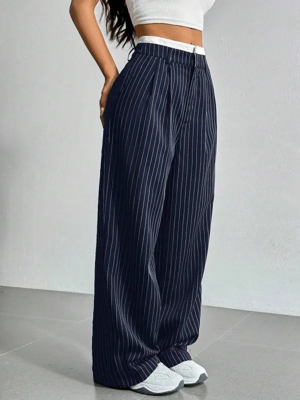 Casual High Waist Striped Wide Legs Trousers Pants sold by Allegra K