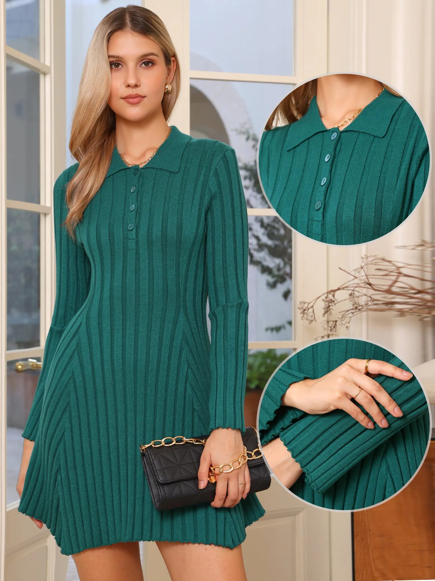 Casual Long Sleeve Knit Pleated Sweater Dress sold by Allegra K product image thumbnail 3