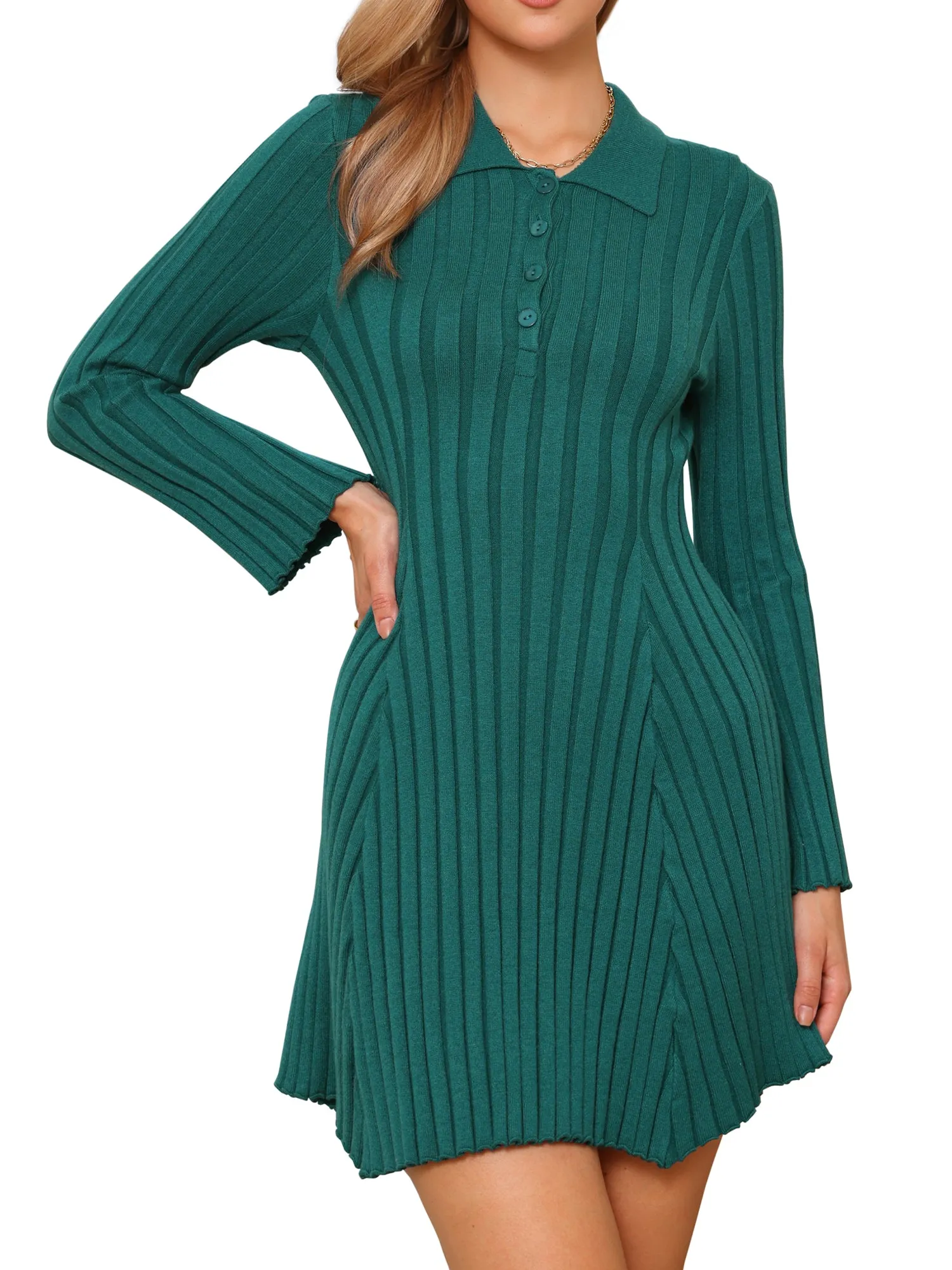 Casual Long Sleeve Knit Pleated Sweater Dress sold by Allegra K product image thumbnail 4