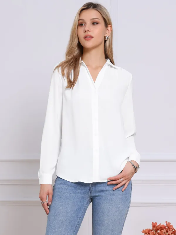 Long Sleeve Button Down Collared Work Shirt sold by Allegra K
