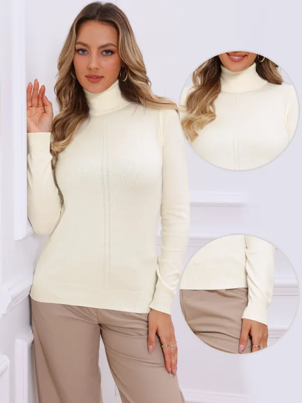 Long Sleeve Turtleneck Fitted Ribbed Knit Sweater sold by Allegra K