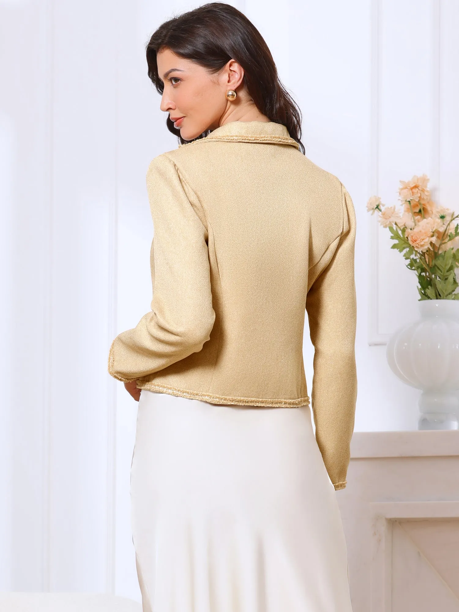 Notched Lapel Long Sleeve Dressy Casual Tweed Jacket sold by Allegra K product image thumbnail 2