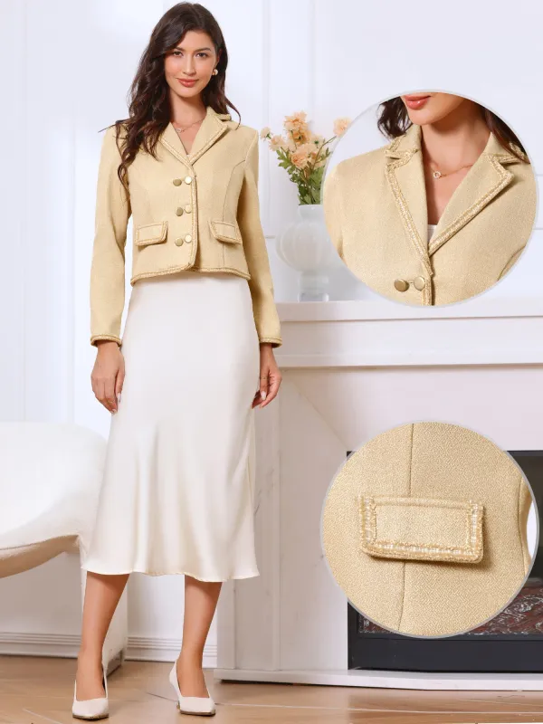 Notched Lapel Long Sleeve Dressy Casual Tweed Jacket sold by Allegra K