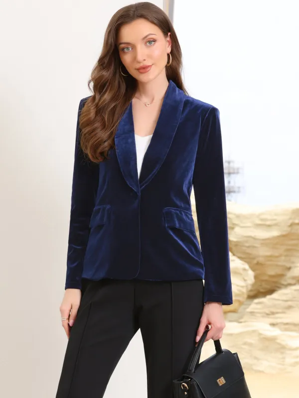 Business Work Shawl Collar Velvet Blazer sold by Allegra K