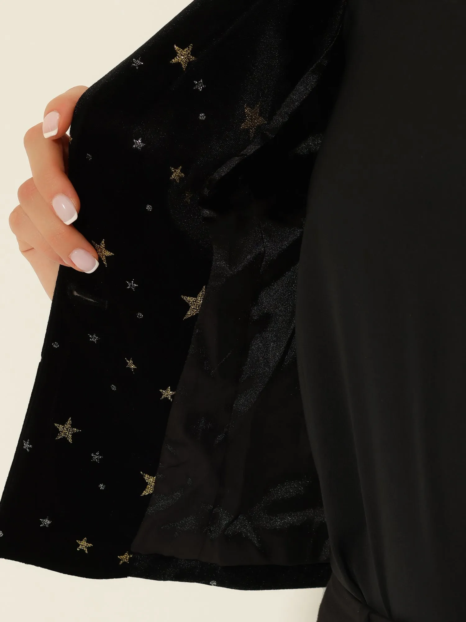 Printed Velvet Blazer for Women's 1 Button Business Office Crop Halloween Metallic Stars Jacket Suits sold by Allegra K product image thumbnail 4