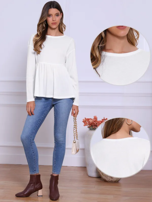 Ruffle Hem Crew Neck Long Sleeve Peplum Top sold by Allegra K