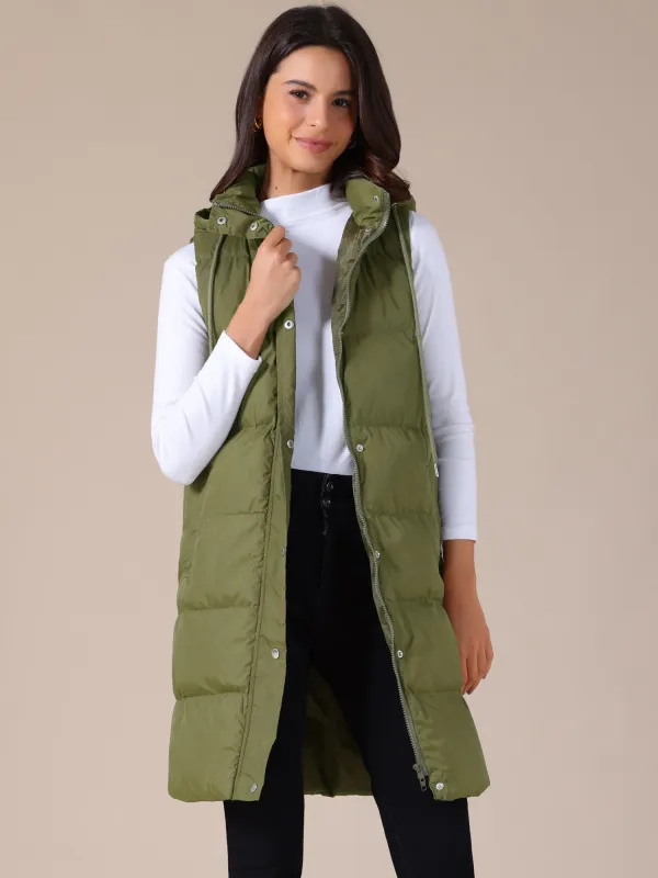Allegra K Women's Long Puffer Vest Casual Sleeveless Hooded Down Jacket sold by Allegra K