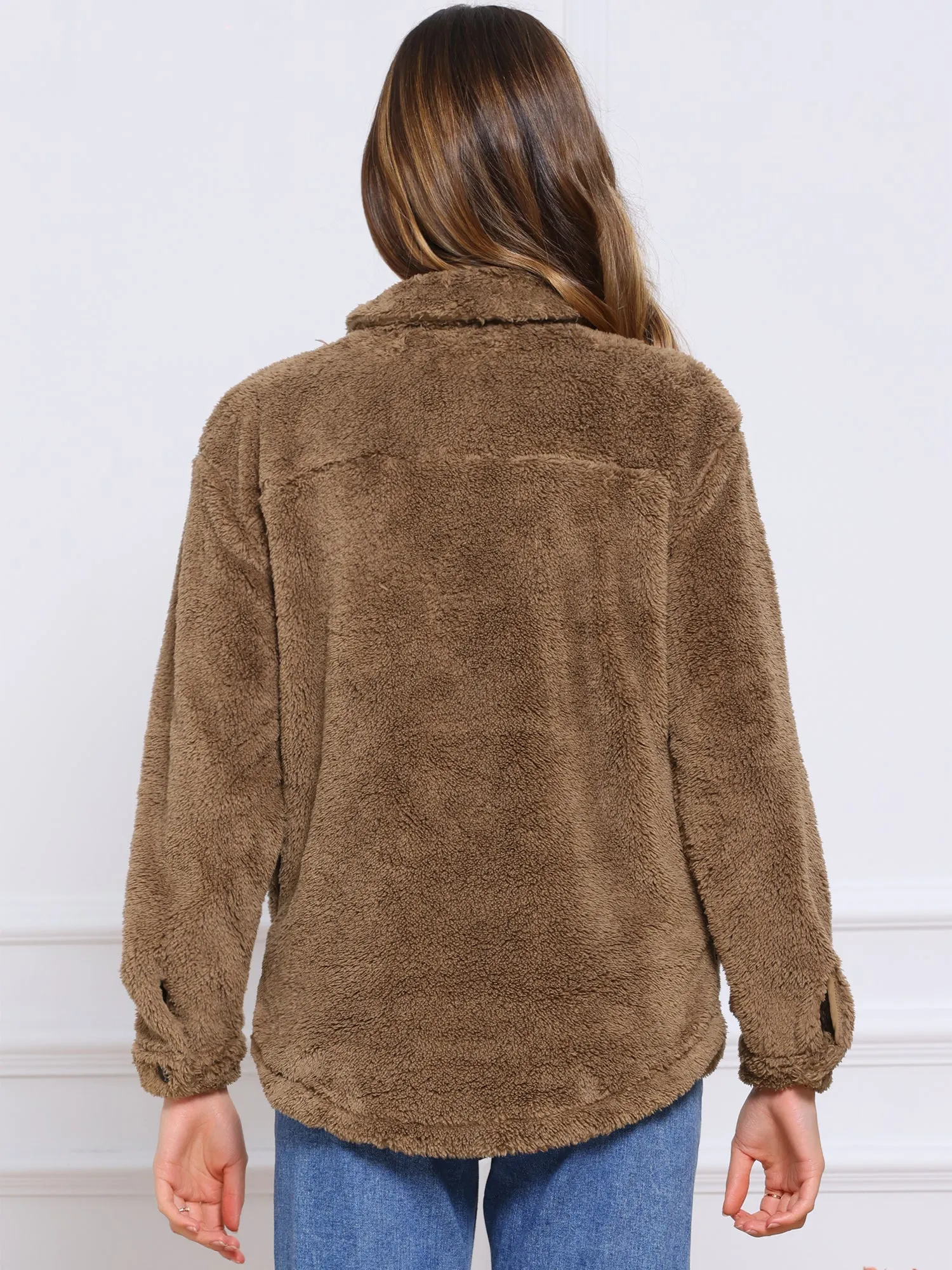 Faux Fur Long Sleeve Button Down Fleece Jacket sold by Allegra K product image thumbnail 2