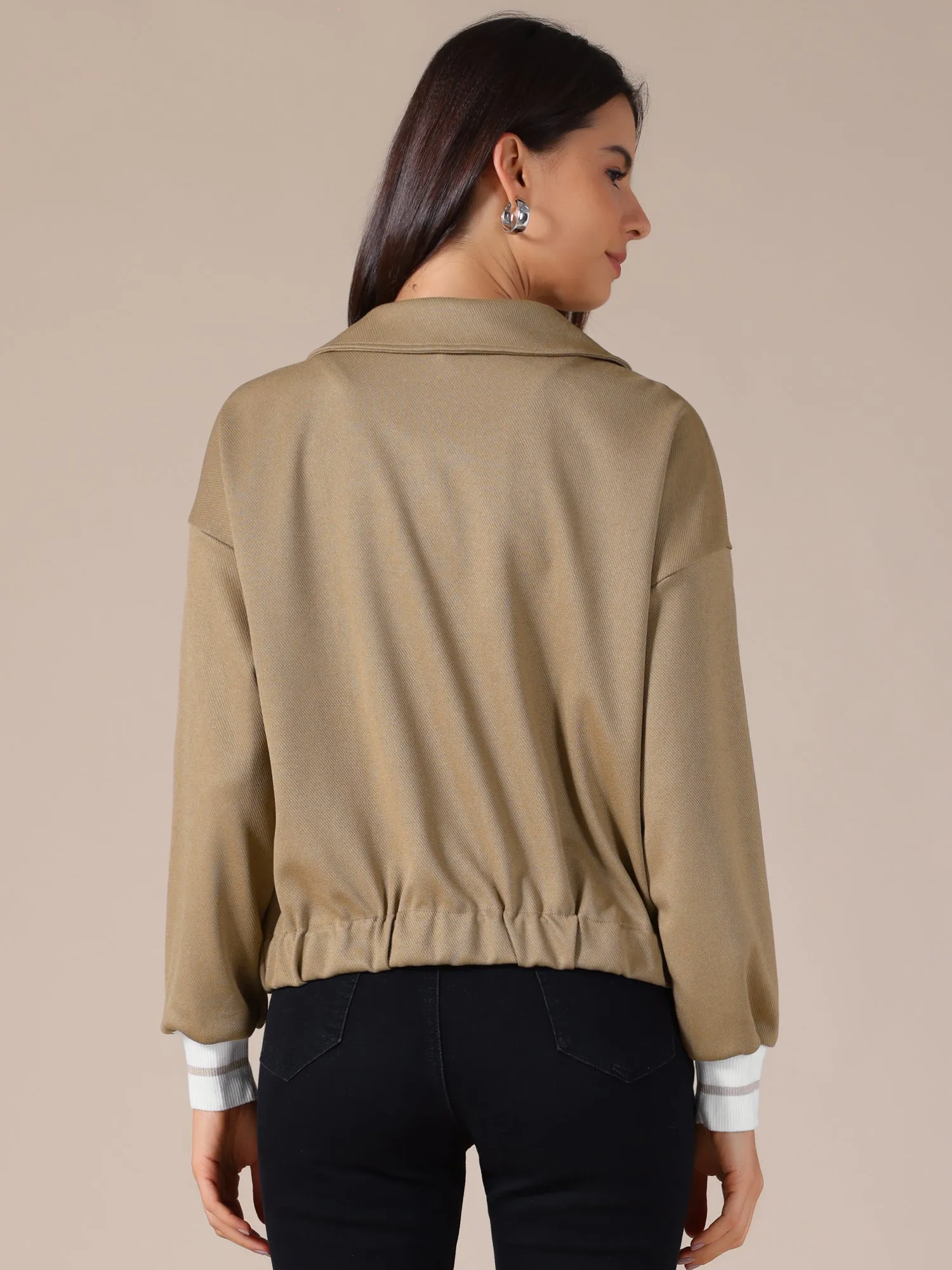 Casual Long Sleeve Button Down Cropped Bomber Jacket sold by Allegra K product image thumbnail 2