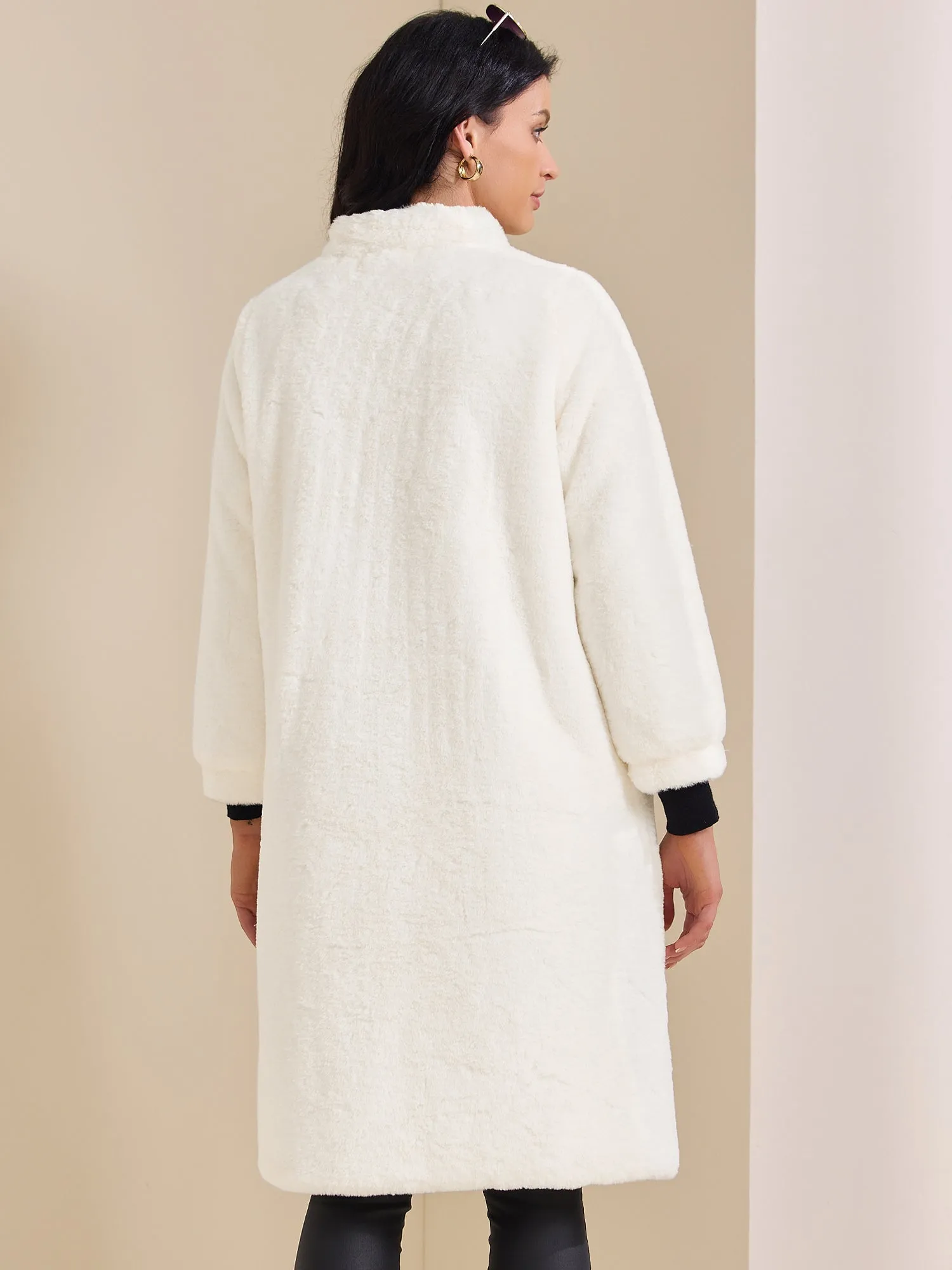 Faux Fur Single Breasted Long Sleeve Winter Fuzzy Overcoat sold by Allegra K product image thumbnail 2