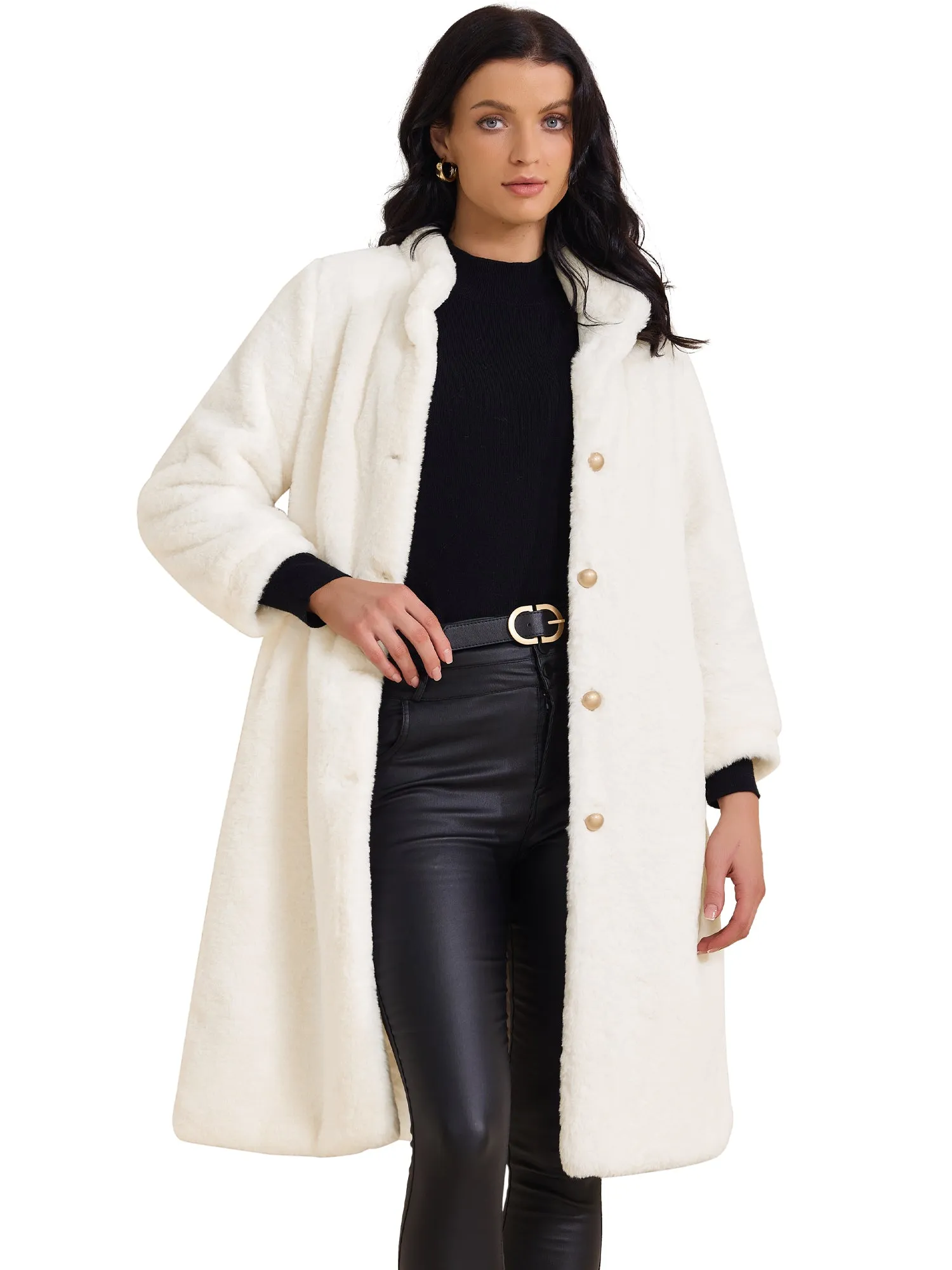 Faux Fur Single Breasted Long Sleeve Winter Fuzzy Overcoat sold by Allegra K product image thumbnail 4