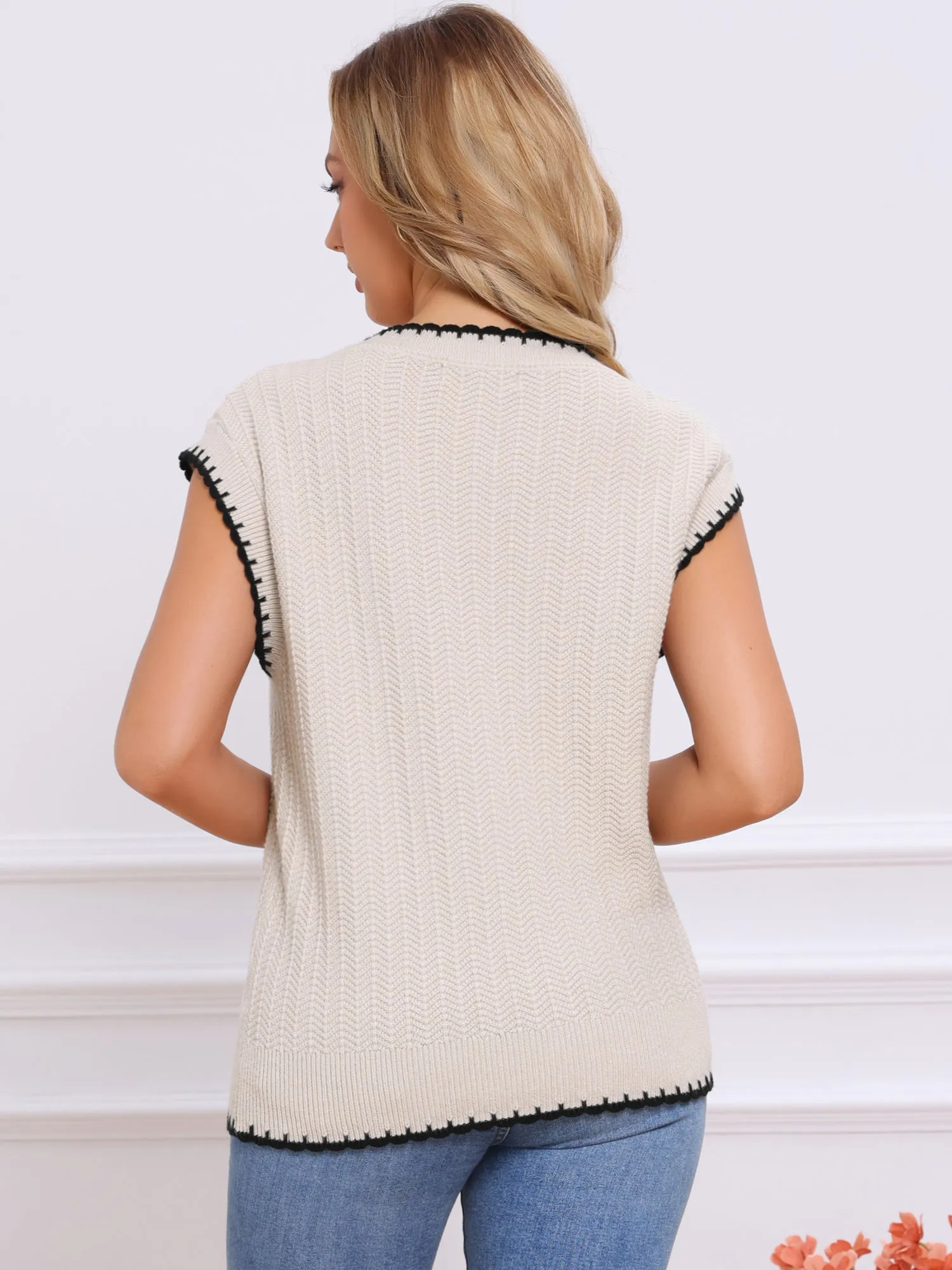 V Neck Preppy Style Lightweight Sleeveless Knit Pullover Sweater Vest sold by Allegra K product image thumbnail 2