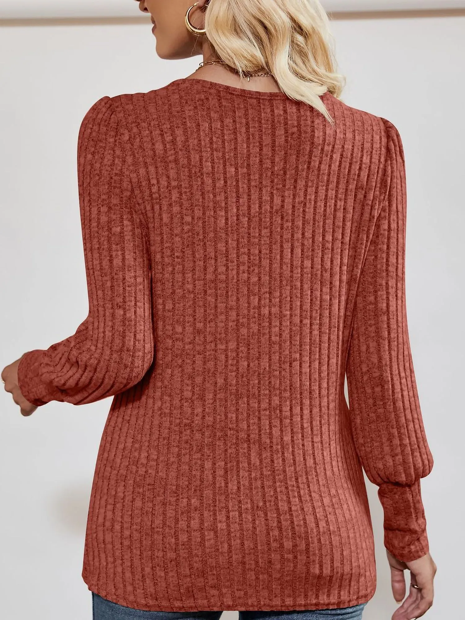 Square Neck Long Sleeve Button Decor Split Blouse sold by Allegra K product image thumbnail 2