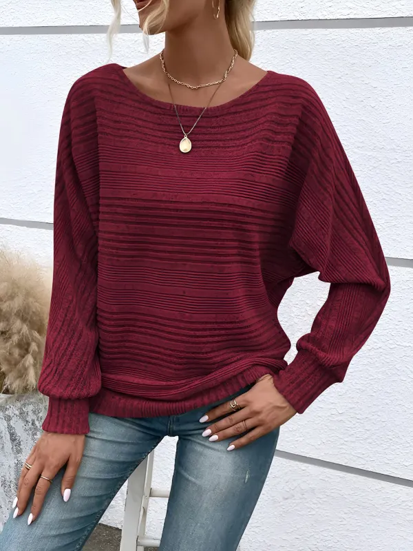 Round Neck Batwing Sleeve Solid Color Blouse sold by Allegra K