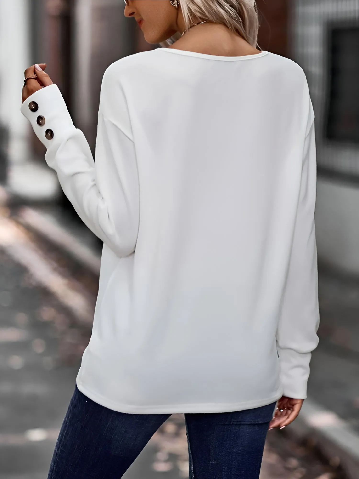 Solid Color V Neck Loose Fit Long Sleeves Blouse sold by Allegra K product image thumbnail 2