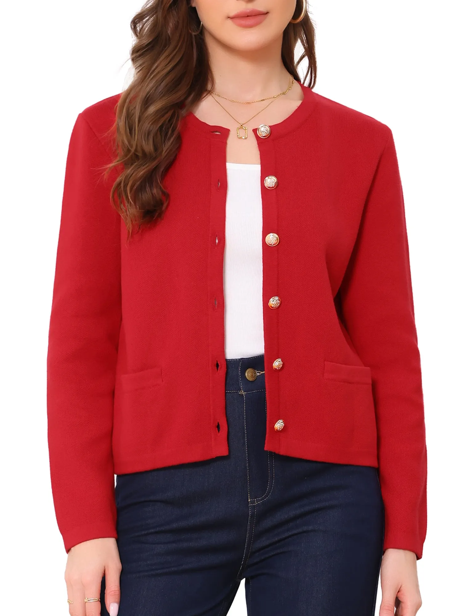 Long Sleeve Crew Neck Solid Casual Knitted Cardigan sold by Allegra K product image thumbnail 4