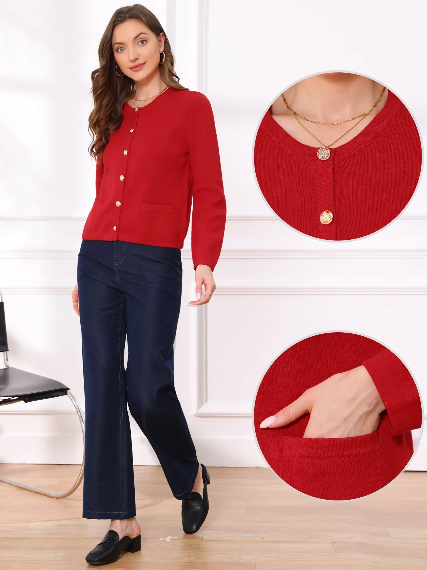 Long Sleeve Crew Neck Solid Casual Knitted Cardigan sold by Allegra K product image thumbnail 3
