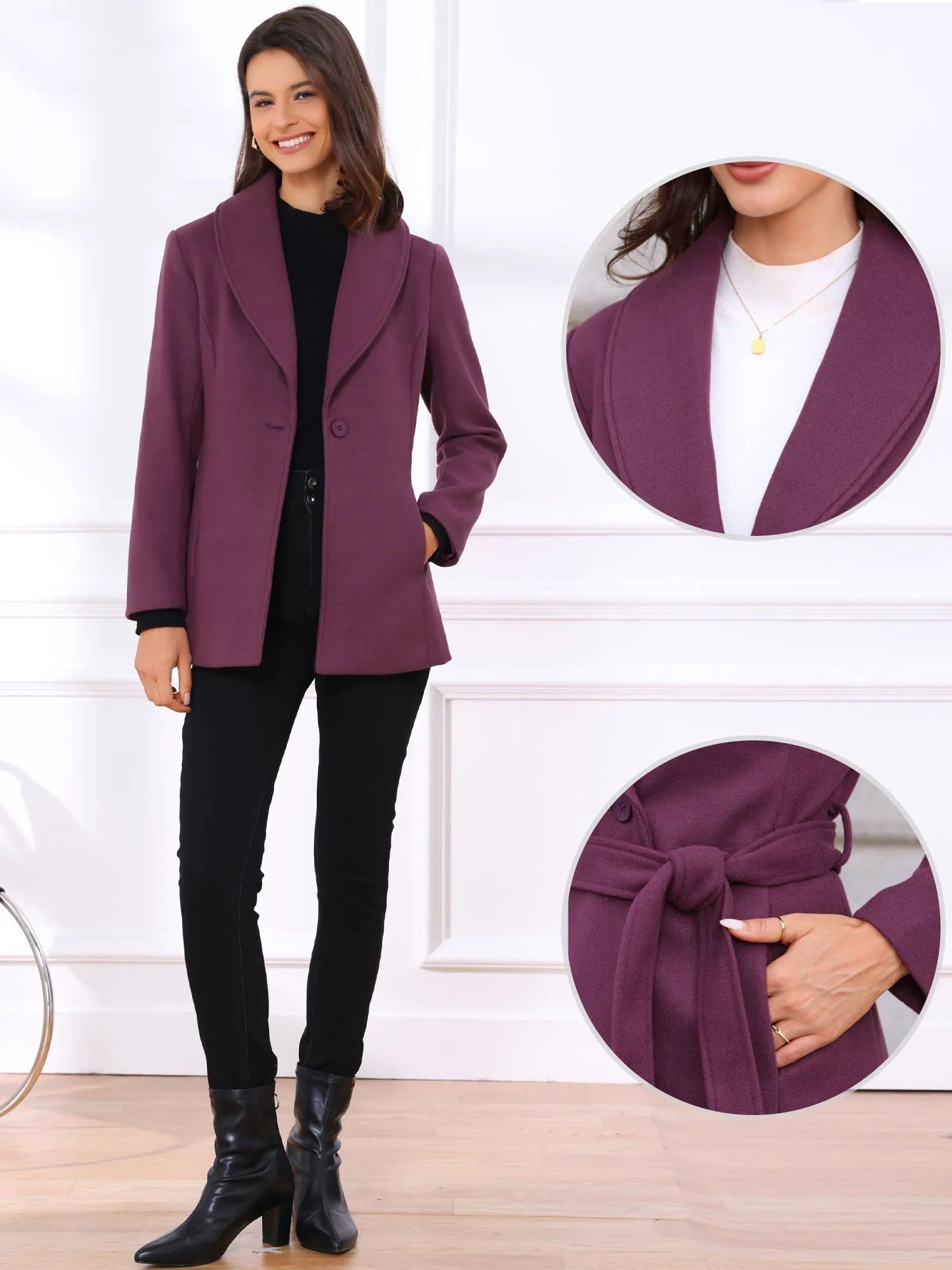 Shawl Collar One Button Overcoats Belted Peacoat sold by Allegra K product image thumbnail 5
