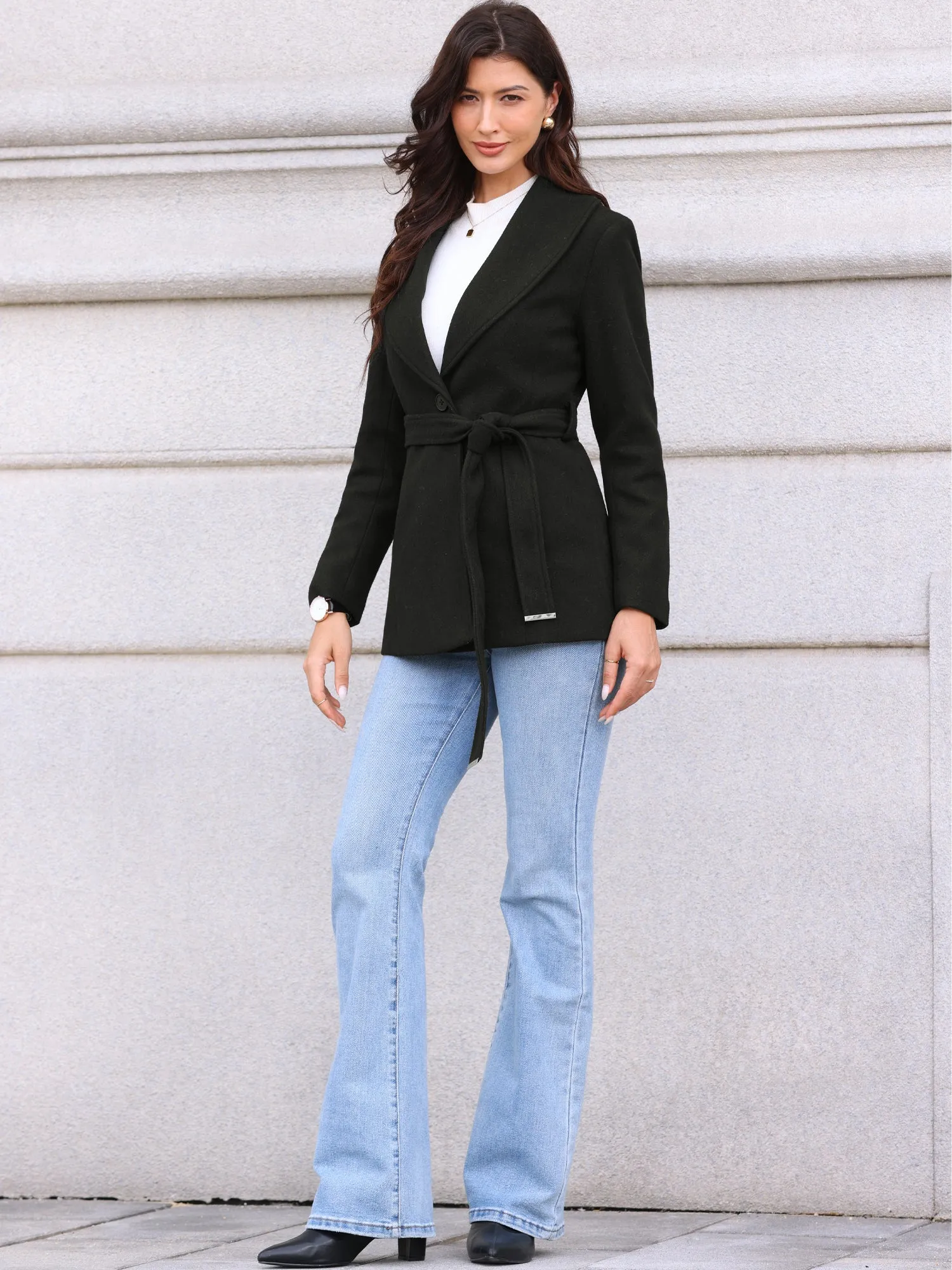 Shawl Collar One Button Overcoats Belted Peacoat sold by Allegra K product image thumbnail 3