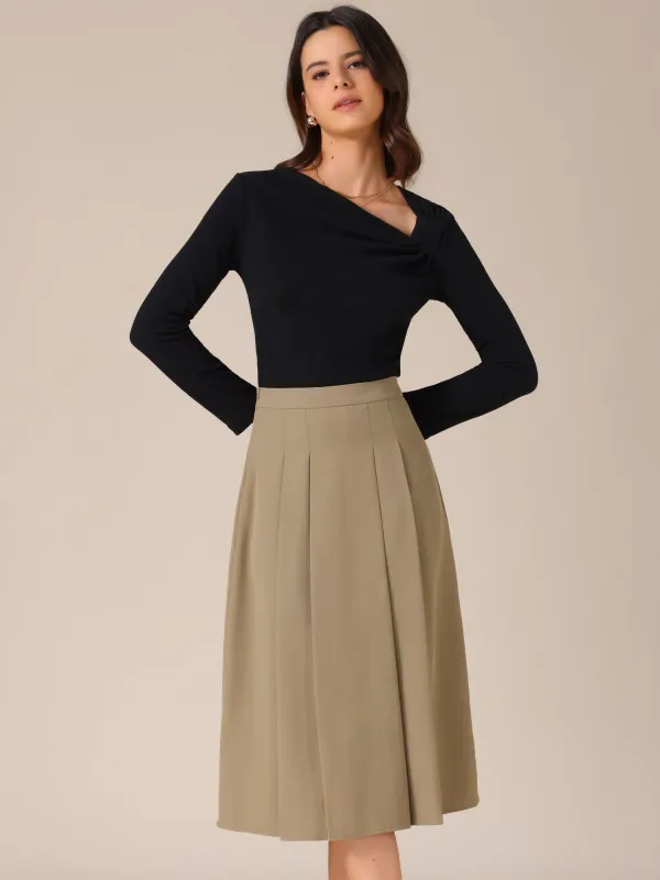 High Waist Work Office Teacher A-Line Pleated Midi Skirt sold by Allegra K