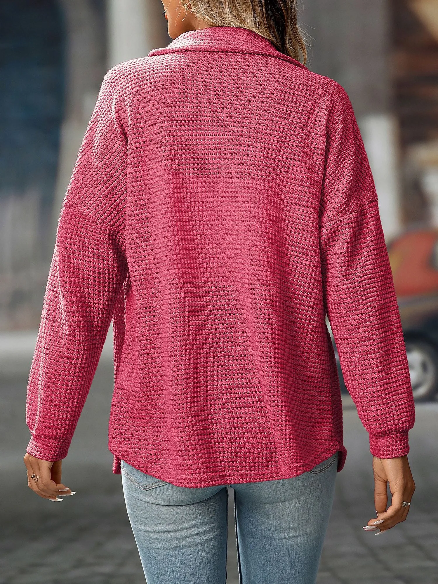 Waffle Textured Solid Color Long Sleeve Shirt sold by Allegra K product image thumbnail 2