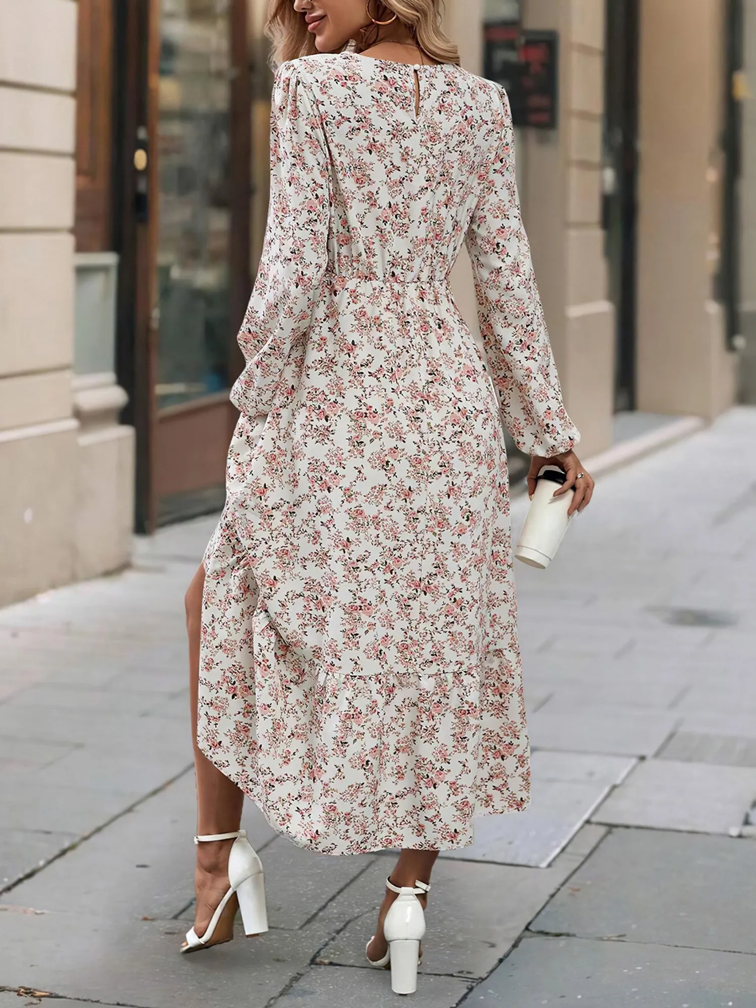Floral Round Neck Puff Long Sleeve Midi Dress sold by Allegra K product image thumbnail 2