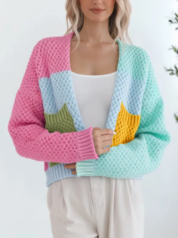 Colorblock Long Sleeves Pockets Open Front Cardigans sold by Allegra K