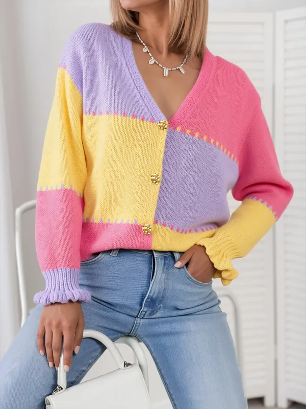 Colorblock Ribbed Knit Long Sleeves Cardigans sold by Allegra K