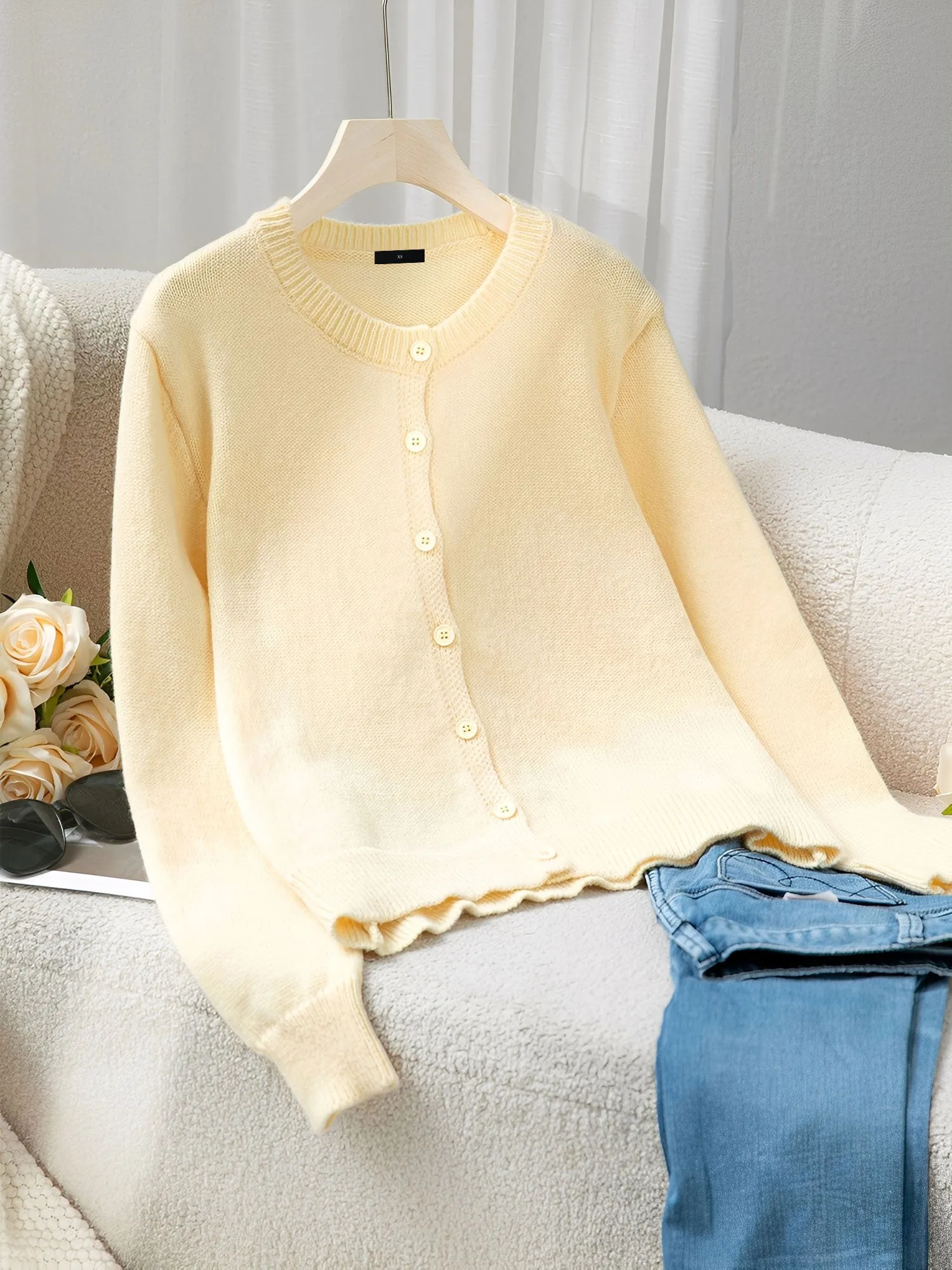 Round Neck Solid Color Long Sleeves Knitted Cardigans sold by Allegra K product image thumbnail 5