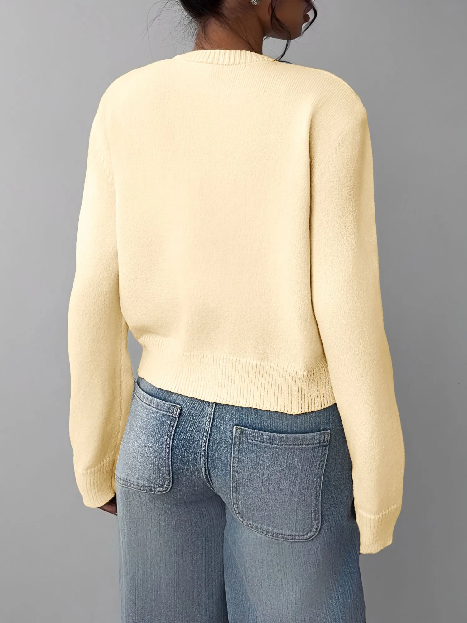 Round Neck Solid Color Long Sleeves Knitted Cardigans sold by Allegra K product image thumbnail 2