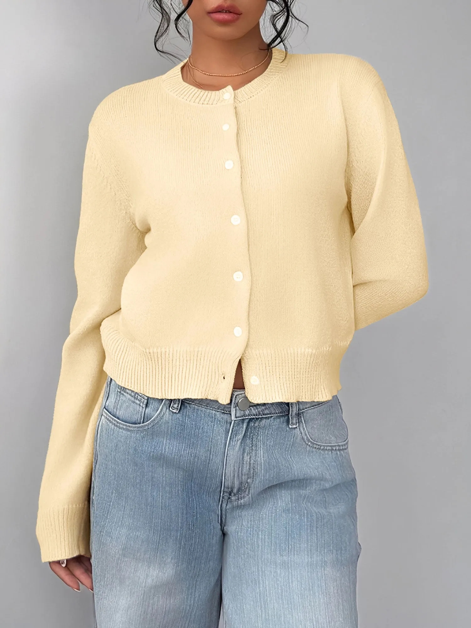 Round Neck Solid Color Long Sleeves Knitted Cardigans sold by Allegra K product image thumbnail 4