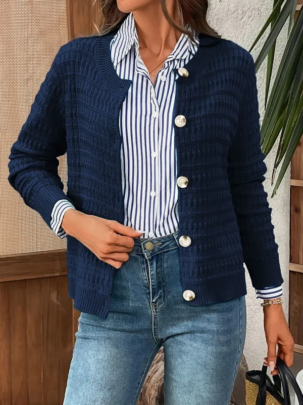 Round Neck Long Sleeves Button Down Knitted Cardigans sold by Allegra K