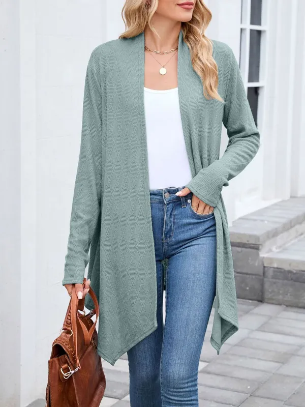 Solid Color Long Sleeve Open Front Mid-Length Jacket sold by Allegra K