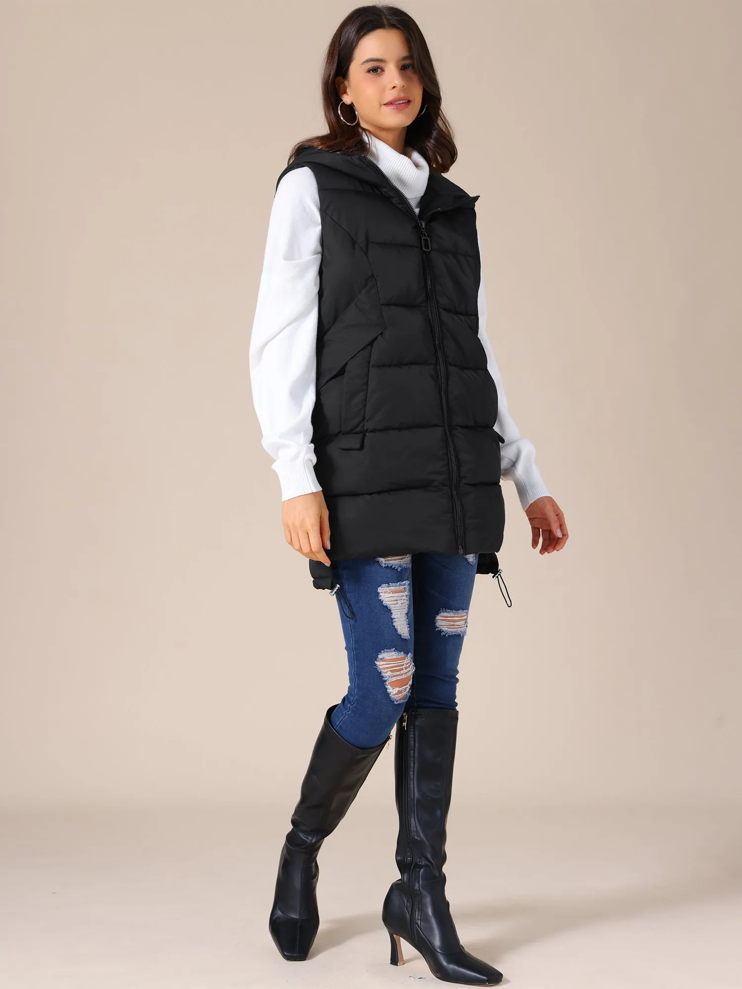 Hooded Sleeveless Pockets Puffer Vest Down Jackets sold by Allegra K product image thumbnail 2
