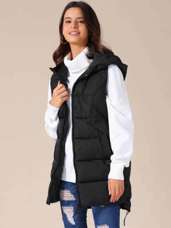 Women's Puffer Vest Hooded Sleeveless Winter Long Down Jackets with Pockets sold by Allegra K