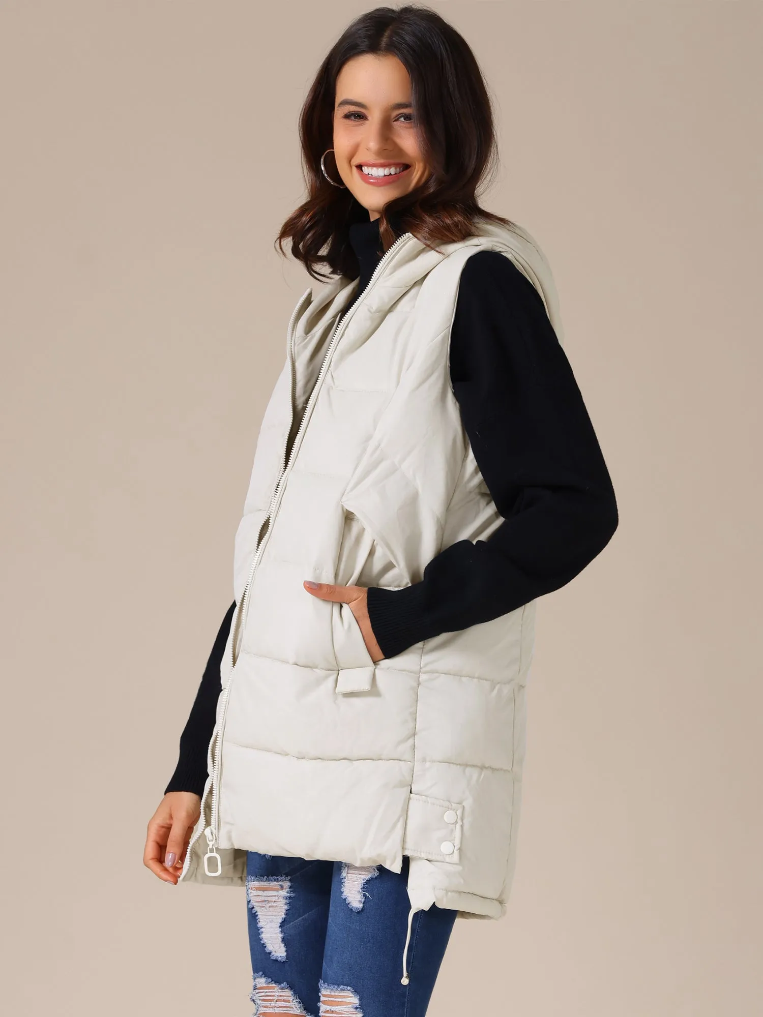 Hooded Sleeveless Pockets Puffer Vest Down Jackets sold by Allegra K product image thumbnail 5