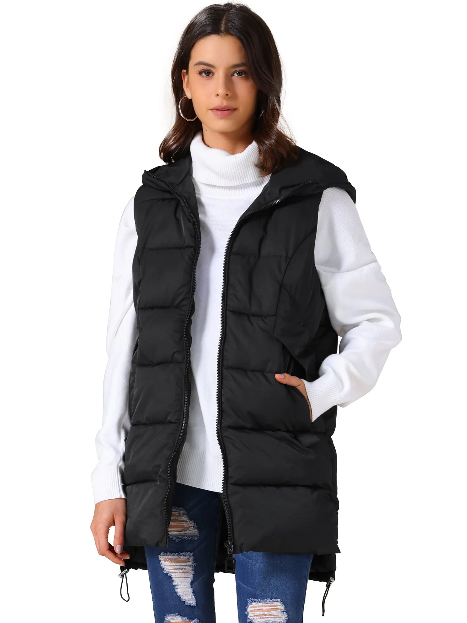 Hooded Sleeveless Pockets Puffer Vest Down Jackets sold by Allegra K product image thumbnail 4