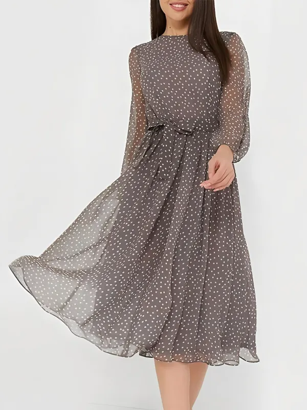Crew Neck Polka Dots Puff Sleeves Midi Dress sold by Allegra K