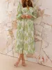 Puff Long Sleeve Deep V Neck Floral Midi Dress sold by Allegra K