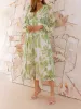 Puff Long Sleeve Deep V Neck Floral Midi Dress sold by Allegra K