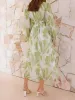 Puff Long Sleeve Deep V Neck Floral Midi Dress sold by Allegra K