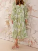 Puff Long Sleeve Deep V Neck Floral Midi Dress sold by Allegra K