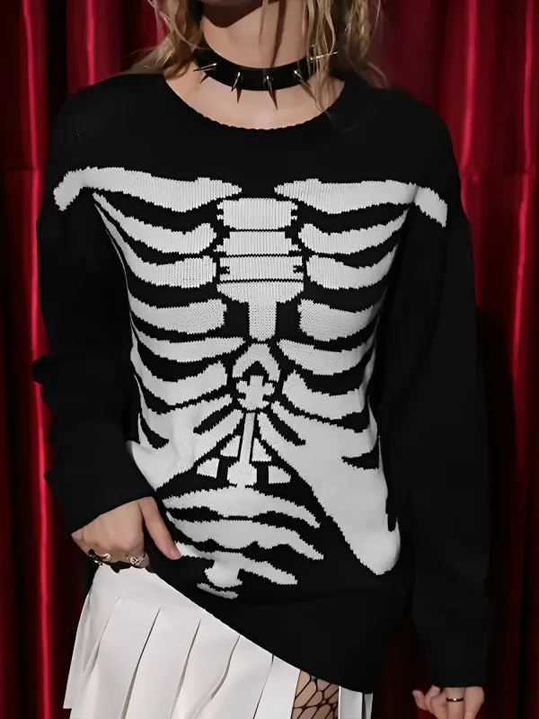 Halloween Skeleton Pullover Round Neck Sweater sold by Allegra K