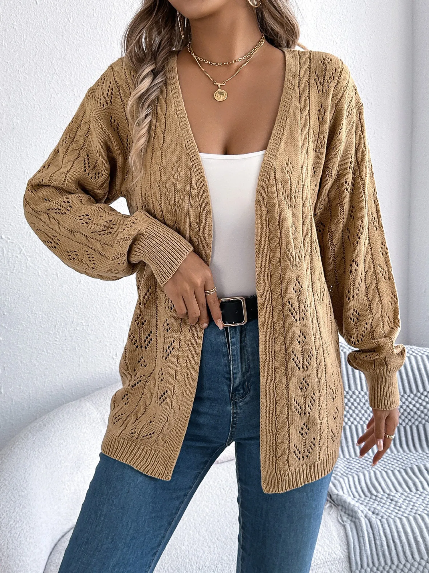 Casual Solid Color Hollow Long Sleeves Cardigan sold by Allegra K product image thumbnail 4