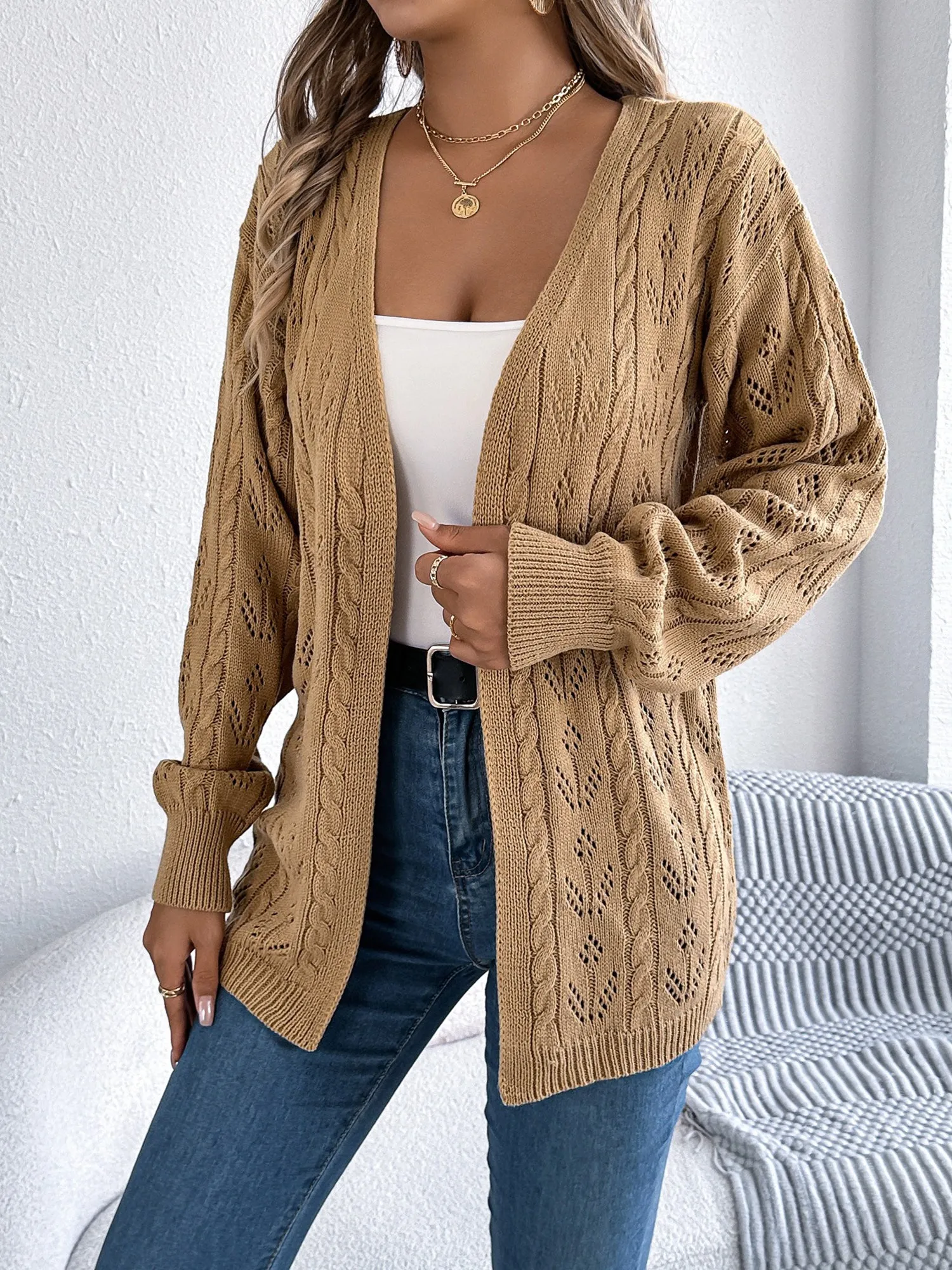 Casual Solid Color Hollow Long Sleeves Cardigan sold by Allegra K product image thumbnail 3