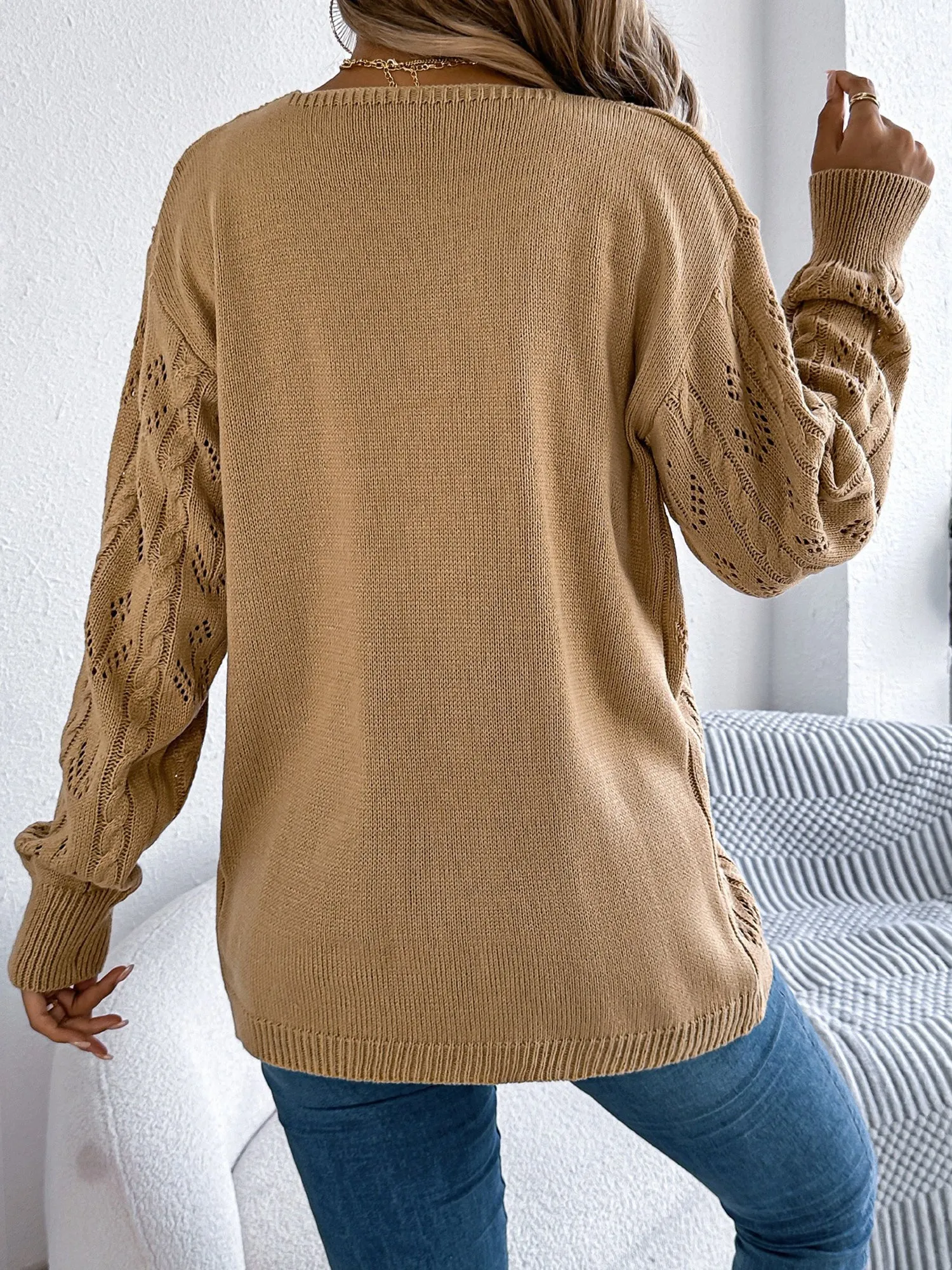 Casual Solid Color Hollow Long Sleeves Cardigan sold by Allegra K product image thumbnail 2
