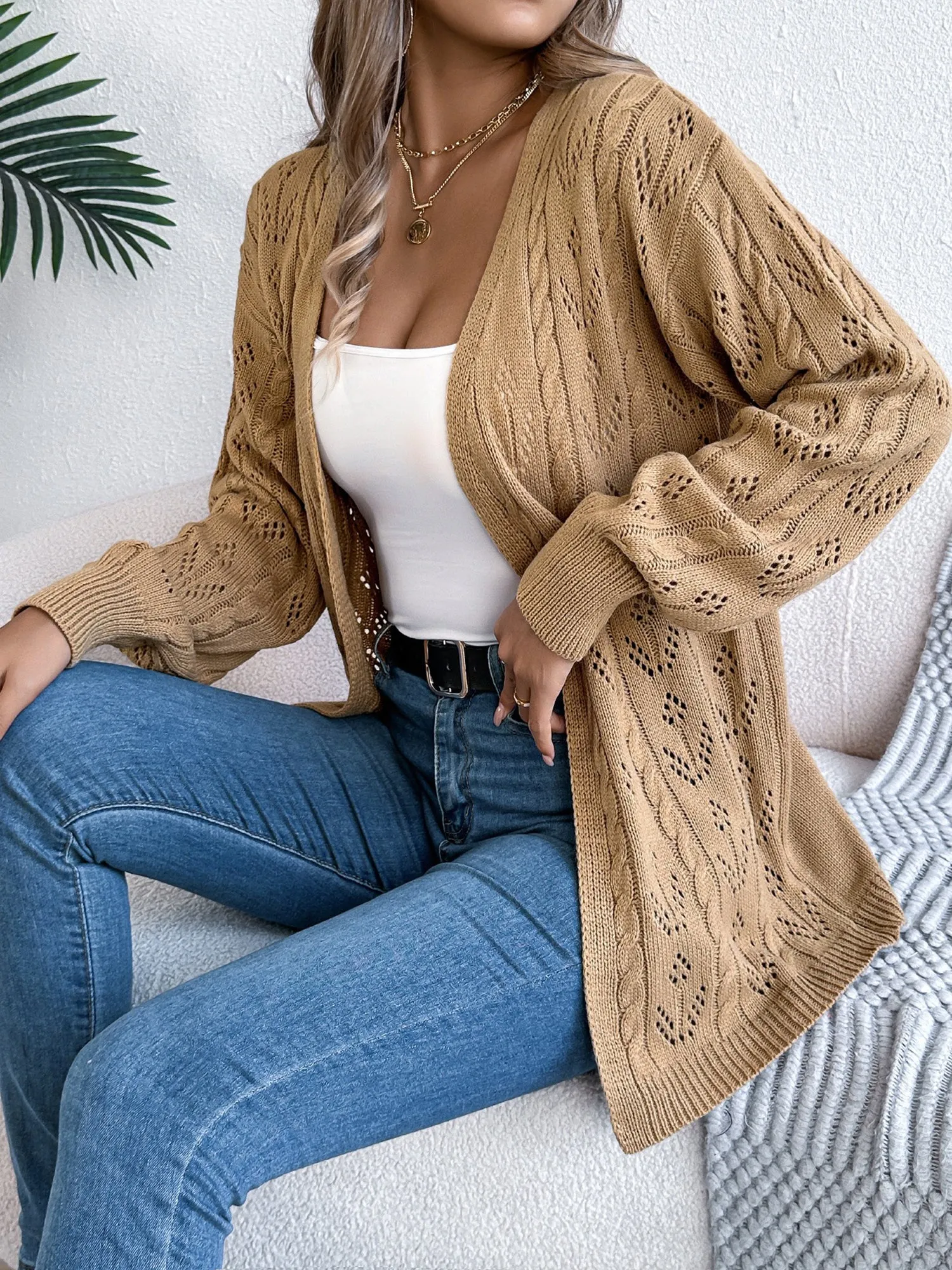 Casual Solid Color Hollow Long Sleeves Cardigan sold by Allegra K