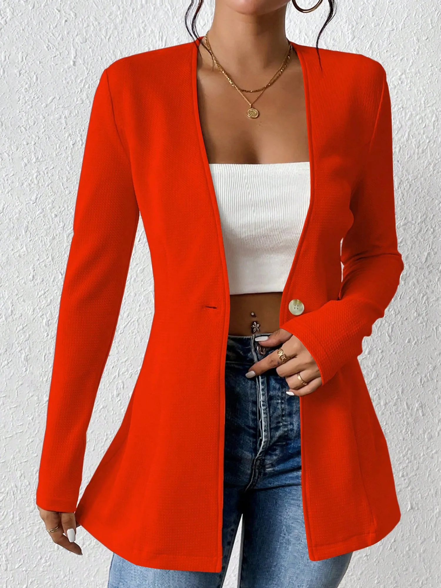 Single Button Solid Color Long Sleeve Jacket sold by Allegra K product image thumbnail 3